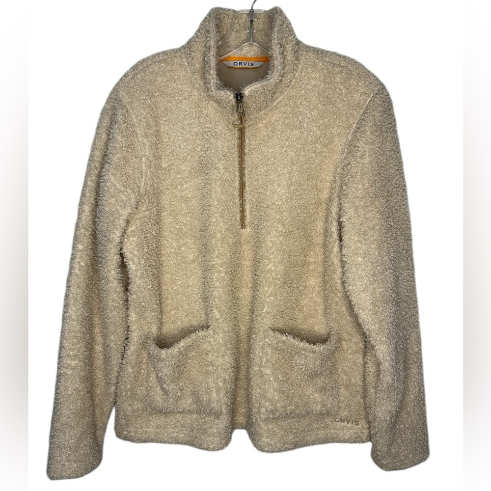 Orvis Sherpa Fleece Quarter Zip Pullover Beige Cream Large Cozy Warm
